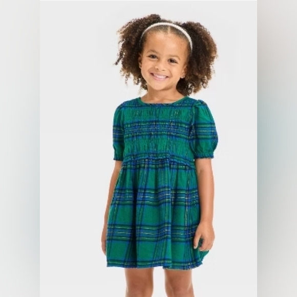Cat & Jack Other - Cat & Jack Toddler Girls' Short Sleeve Plaid Dress Green